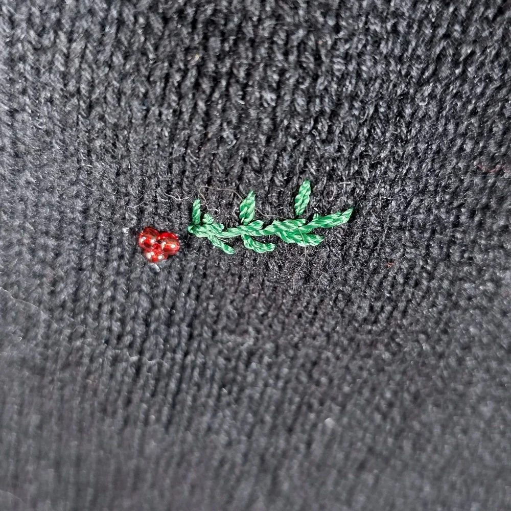 Vintage Reference Point Christmas Poinsettia Beaded Embroidered Cardigan Sweater